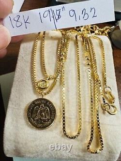 18C 18K 750 Fine Yellow Saudi Gold Dos Pesos Coin Necklace 18 /19 Long 9.3g