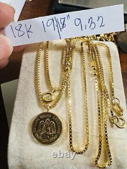 18C 18K 750 Fine Yellow Saudi Gold Dos Pesos Coin Necklace 18 /19 Long 9.3g