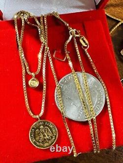 18C 18K 750 Fine Yellow Saudi Gold Dos Pesos Coin Necklace 18 /19 Long 9.3g