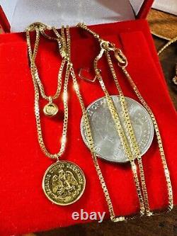 18C 18K 750 Fine Yellow Saudi Gold Dos Pesos Coin Necklace 18 /19 Long 9.3g