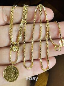 18C 18K 750 Fine Yellow Saudi Gold Dos Pesos Coin Necklace 18 /19 Long 9.3g