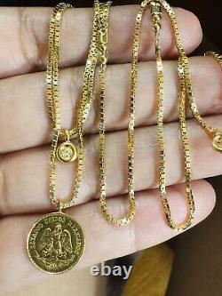 18C 18K 750 Fine Yellow Saudi Gold Dos Pesos Coin Necklace 18 /19 Long 9.3g