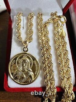 18K Fine 750 Real Gold Mens Women's Jesus Maria Necklace 24 Long 5mm 11.3g