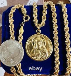 18K Fine 750 Real Gold Mens Women's Jesus Maria Necklace 24 Long 5mm 11.3g