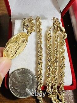 18K Fine 750 Real Gold Mens Women's Jesus Maria Necklace 24 Long 5mm 11.3g