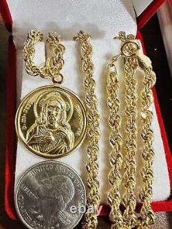 18K Fine 750 Real Gold Mens Women's Jesus Maria Necklace 24 Long 5mm 11.3g