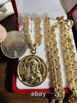 18K Fine 750 Real Gold Mens Women's Jesus Maria Necklace 24 Long 5mm 11.3g