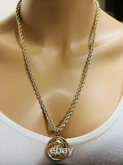 18K Fine 750 Real Gold Mens Women's Jesus Maria Necklace 24 Long 5mm 11.3g