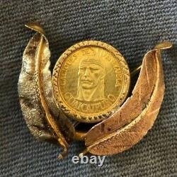 18K Gold Coin Brooch Caciques De Venezuela Guaicaipuro SIGLO XVI LEY900 Caracas