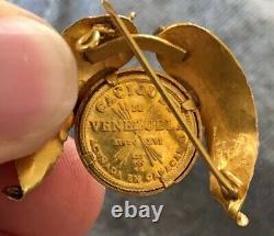 18K Gold Coin Brooch Caciques De Venezuela Guaicaipuro SIGLO XVI LEY900 Caracas