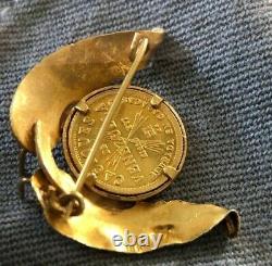 18K Gold Coin Brooch Caciques De Venezuela Guaicaipuro SIGLO XVI LEY900 Caracas