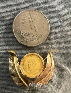 18K Gold Coin Brooch Caciques De Venezuela Guaicaipuro SIGLO XVI LEY900 Caracas