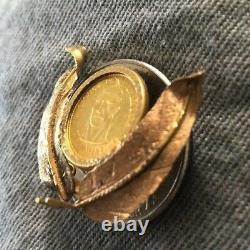 18K Gold Coin Brooch Caciques De Venezuela Guaicaipuro SIGLO XVI LEY900 Caracas