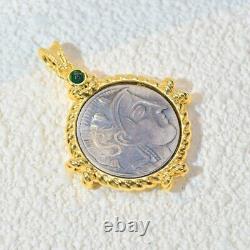 18K Gold Necklace with Ancient Coin Pendant Goddess Athena Women's Fine Jewelry