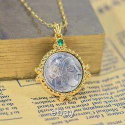 18K Gold Necklace with Ancient Coin Pendant Goddess Athena Women's Fine Jewelry