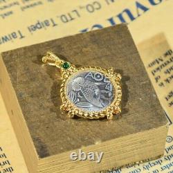 18K Gold Necklace with Ancient Coin Pendant Goddess Athena Women's Fine Jewelry