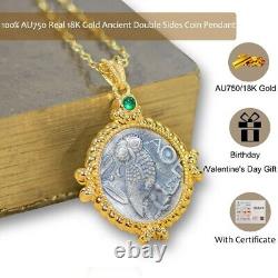 18K Gold Necklace with Ancient Coin Pendant Goddess Athena Women's Fine Jewelry