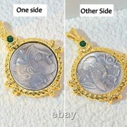 18K Gold Necklace with Ancient Coin Pendant Goddess Athena Women's Fine Jewelry