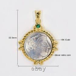 18K Gold Necklace with Ancient Coin Pendant Goddess Athena Women's Fine Jewelry