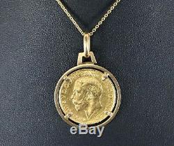 18k Yellow Gold 1927 King George V Georgivs 22k Coin Sovereign Pendant 14k Chain