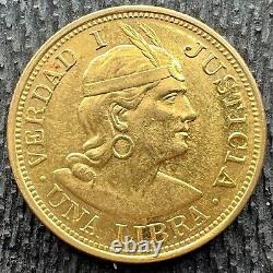 1900 Peru 1 Libra. 917 Fine Gold Coin. 2354 oz