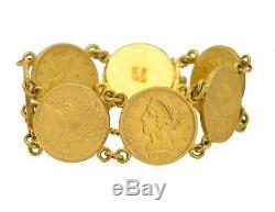 1900s Antique Estate 22k Gold Liberty Head $5 Gold Coin Gypsy Bracelet