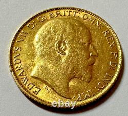 1902 Gold Great Britain Edward Vii. 917 Fine Gold 1/2 Sovereign Coin