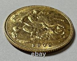 1902 Gold Great Britain Edward Vii. 917 Fine Gold 1/2 Sovereign Coin