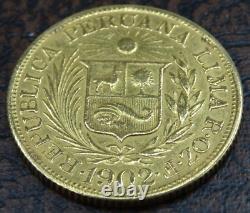 1902 Peru 1 Libra Gold Coin. 9187 Fine KM #207 89,000 Minted