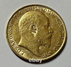 1903 Gold Great Britain Edward Vii. 917 Fine Gold 1/2 Sovereign Coin