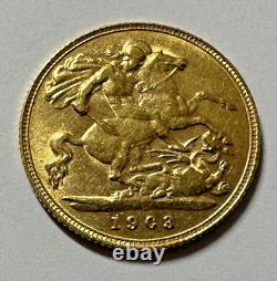 1903 Gold Great Britain Edward Vii. 917 Fine Gold 1/2 Sovereign Coin