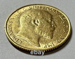 1903 Gold Great Britain Edward Vii. 917 Fine Gold 1/2 Sovereign Coin