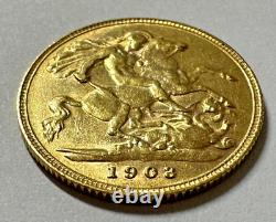 1903 Gold Great Britain Edward Vii. 917 Fine Gold 1/2 Sovereign Coin