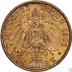 1904-A Wilhelm II Prussia 20 Mark Gold Coin German States Pure Fine BU Lustrous