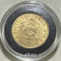 1904-A Wilhelm II Prussia 20 Mark Gold Coin German States Pure Fine BU Lustrous