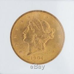 1904 Liberty Fine Gold Coin US $20 MS64 NGC Certificate Case Double Eagle