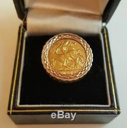 1905 Half Sovereign 22k Gold Coin Mens Ring 9ct Size 7.75 (St. George On Horse)
