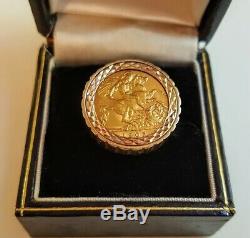 1905 Half Sovereign 22k Gold Coin Mens Ring 9ct Size 7.75 (St. George On Horse)