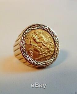 1905 Half Sovereign 22k Gold Coin Mens Ring 9ct Size 7.75 (St. George On Horse)