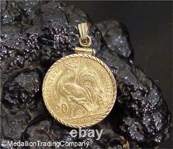 1906 20 Francs Liberty Head Rooster Coin 14k Twist Edge Bezel Pendant France