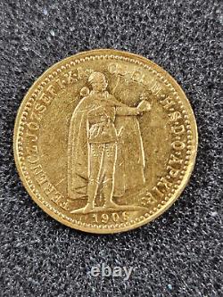 1906 Hungary Hungarian 10 Korona Gold. 900 Fine ASW 0.09802 oz Coin