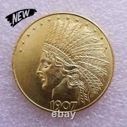 1907 Indian Head Eagle Ten Dollars Gold Coin Pendant 14k Yellow Gold Plated