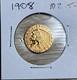 1908 $2.50 Indian Head Gold Quarter Eagle Coin, Xf