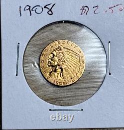 1908 $2.50 Indian Head Gold Quarter Eagle Coin, XF