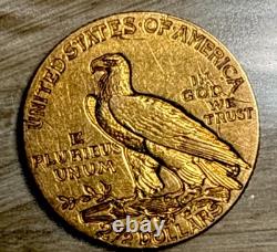 1908 $2.50 Indian Head Gold Quarter Eagle Coin, XF