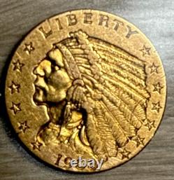 1908 $2.50 Indian Head Gold Quarter Eagle Coin, XF