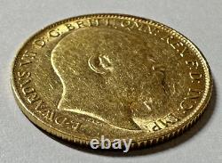 1908 Gold Great Britain Edward Vii. 917 Fine Gold 1/2 Sovereign Coin