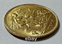 1908 Gold Great Britain Edward Vii. 917 Fine Gold 1/2 Sovereign Coin