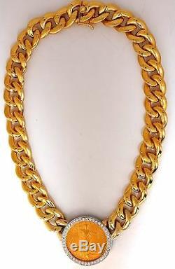 1908 Liberty Fine Gold Coin 2.00ct Diamonds Cuban Link Necklace Huge+