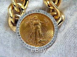 1908 Liberty Fine Gold Coin 2.00ct Diamonds Cuban Link Necklace Huge+